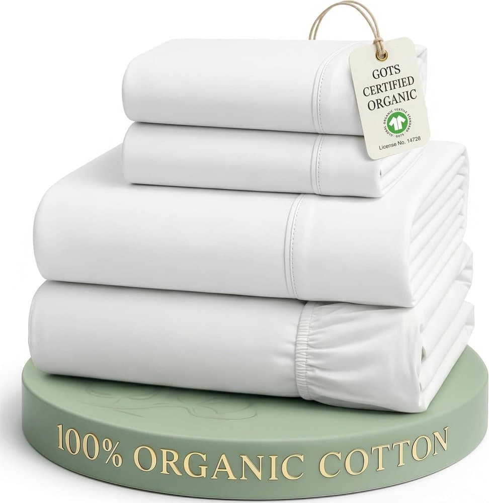 LANE LINEN Queen Sheets 100% Organic Cotton 4pc Percale Cooling product photo