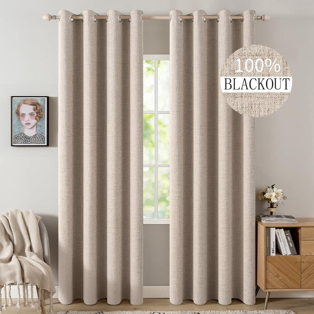 MIULEE 100% Blackout Linen Curtains for Bedroom 52x84 Inches product photo