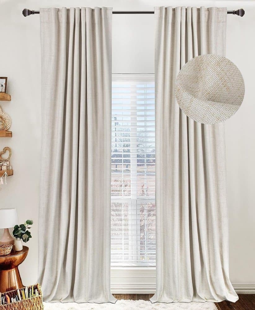 100% Blackout Shield Linen Total Blackout Curtains for Bedroom Living Room 84 Inch product photo